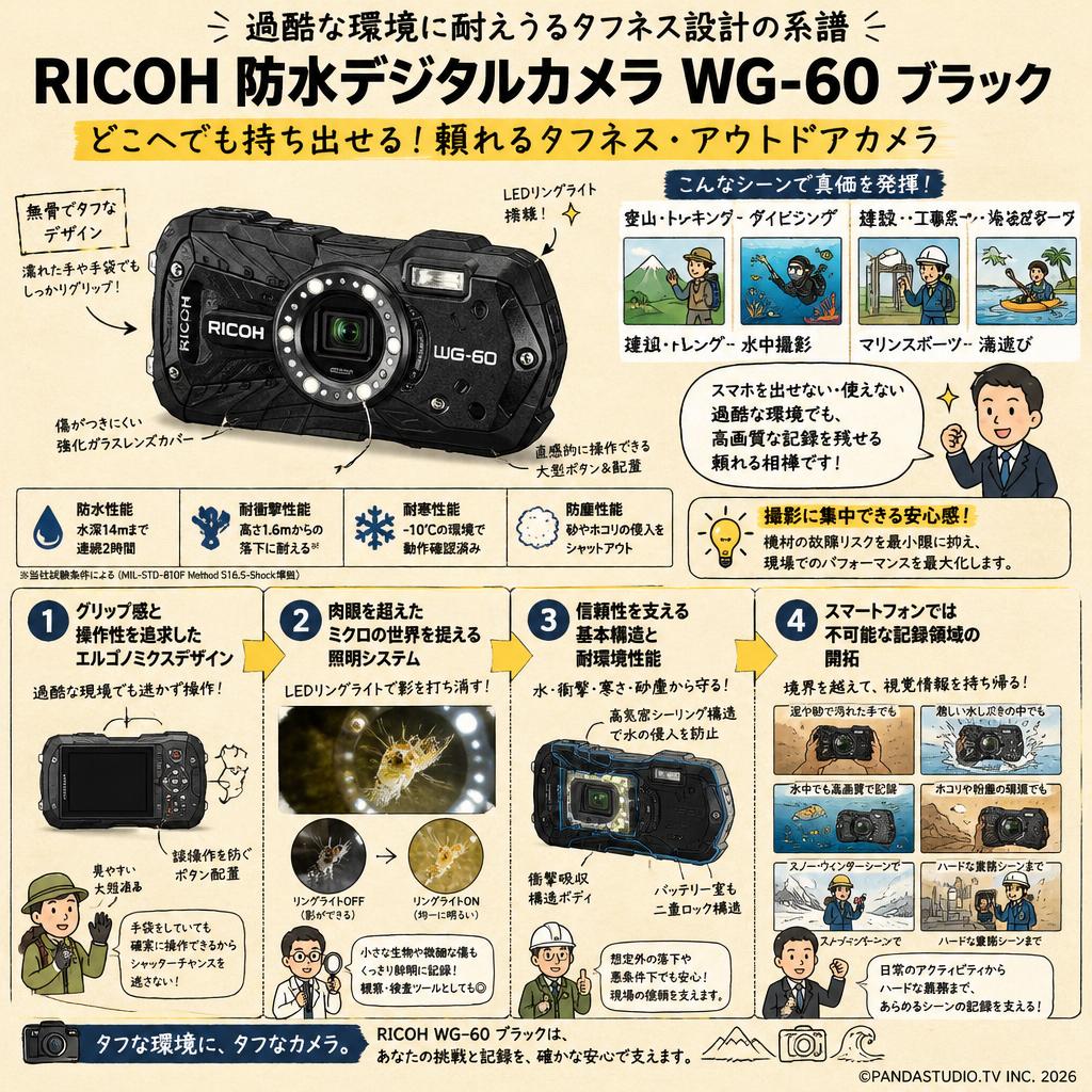 RICOH 防水デジタルカメラ WG-60 ブラック 概要