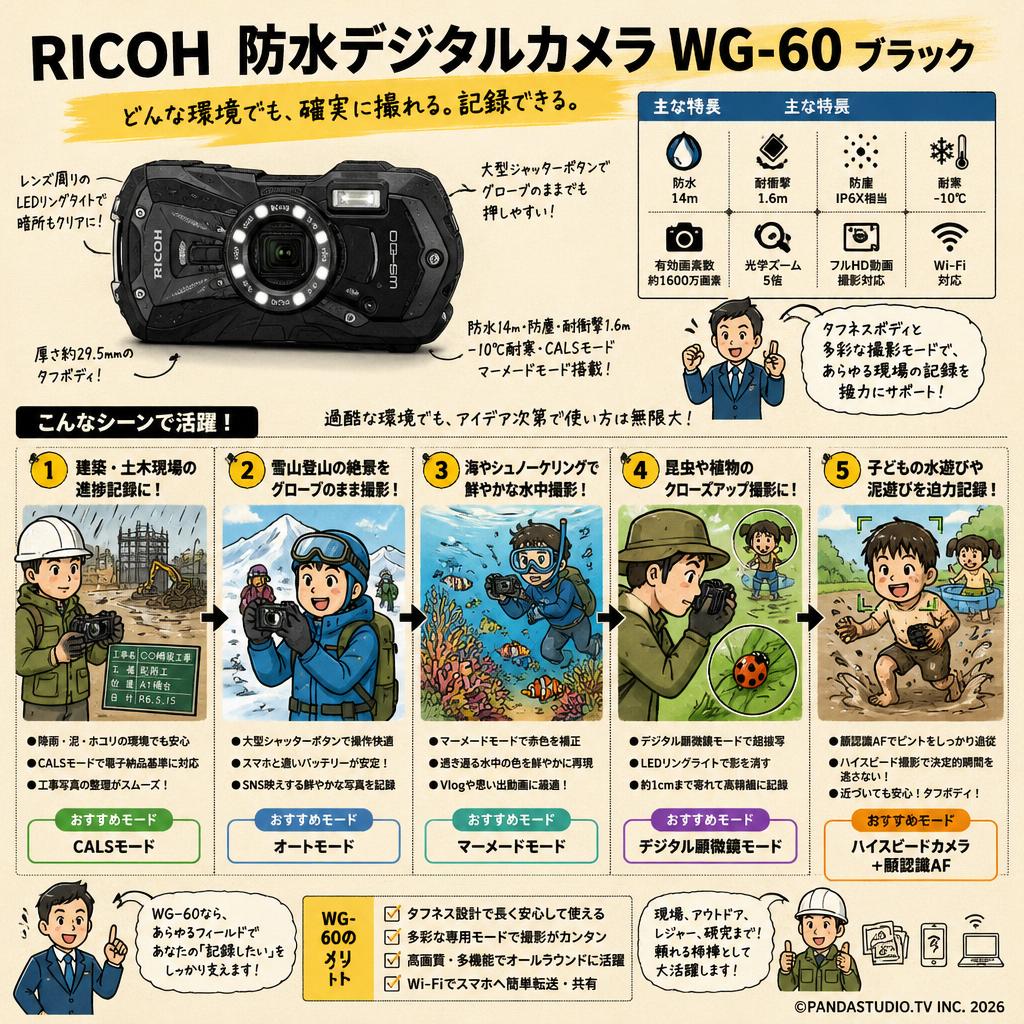 RICOH 防水デジタルカメラ WG-60 ブラック 用途