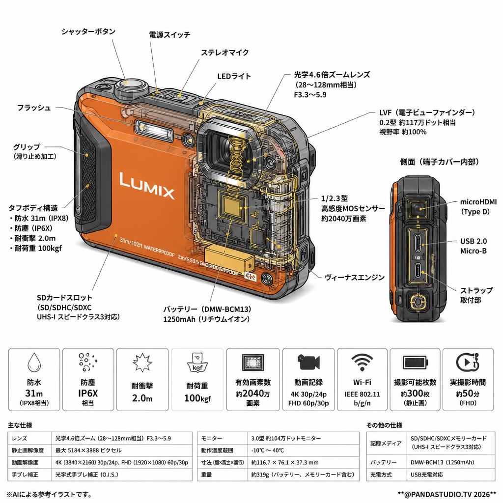 Panasonic LUMIX FT7 DC-FT7-D オレンジ スペック