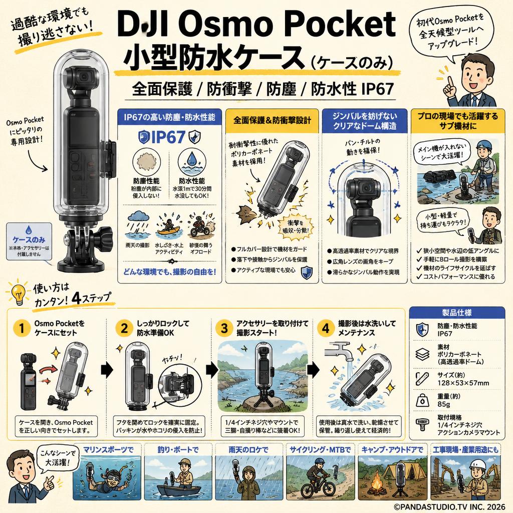 DJI Osmo Pocket 小型防水ケース（ケースのみ 全面保護 防衝撃 防塵 防水性IP67） 概要