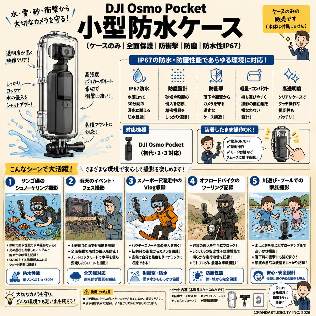 DJI Osmo Pocket 小型防水ケース（ケースのみ 全面保護 防衝撃 防塵 防水性IP67） 用途