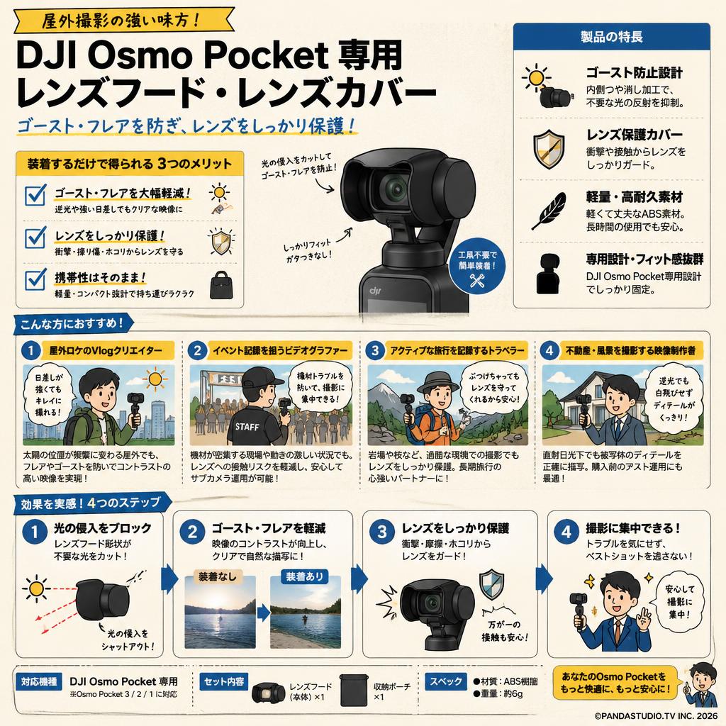 DJI Osmo Pocket 専用レンズフード レンズカバー レンズ保護 ゴースト防止 レンズアクセサリー おもな対象のお客様