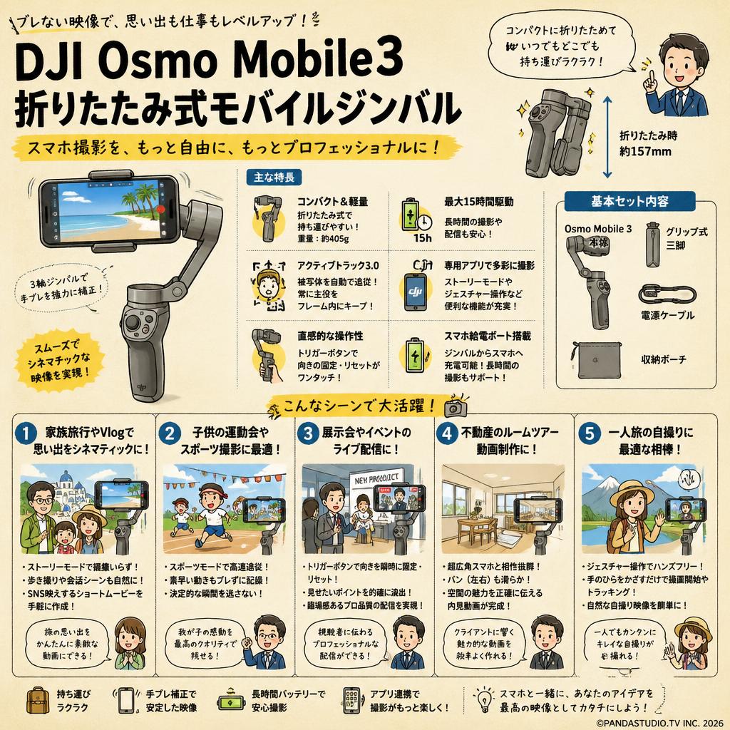 DJI Osmo Mobile3 折りたたみ式モバイルジンバル 用途