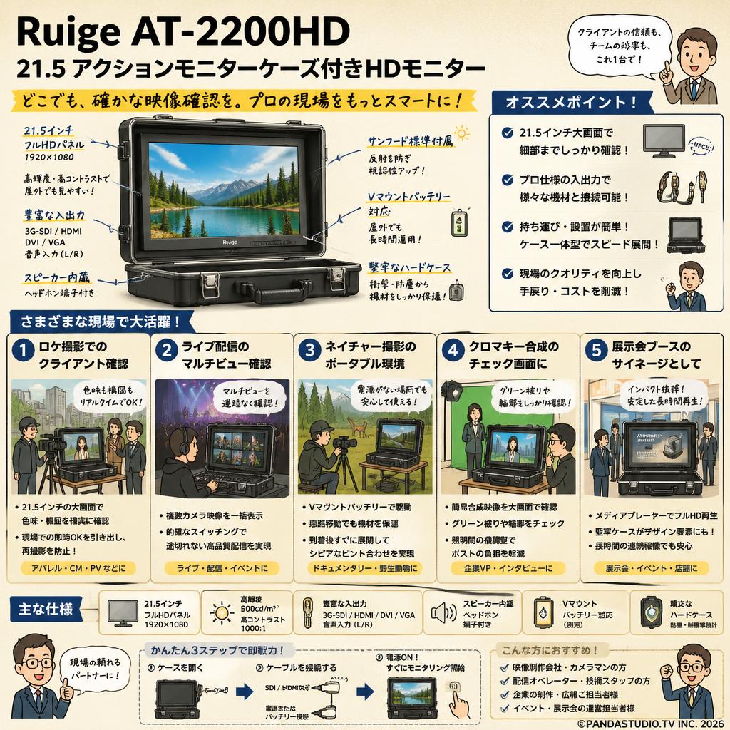 Ruige AT-2200HD　21.5 アクションモニターケース付きHDモニター 用途