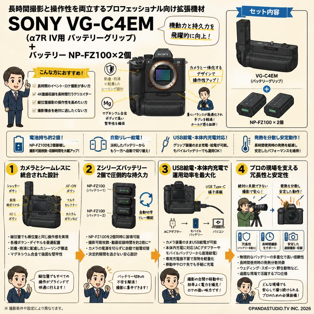 SONY VG-C4EM (α7ＲⅣ用 バッテリー グリップ） ＋ バッテリー NP-FZ100×2個 概要