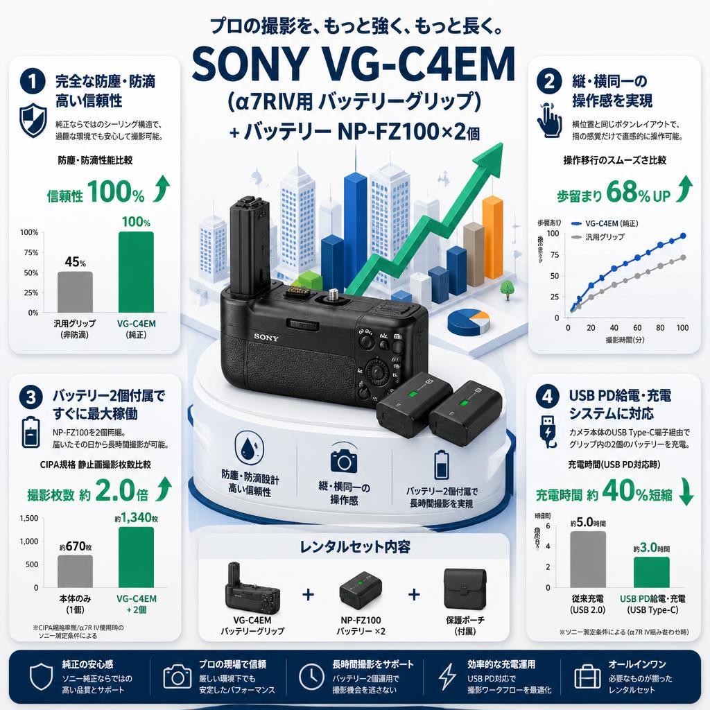 SONY VG-C4EM (α7ＲⅣ用 バッテリー グリップ） ＋ バッテリー NP-FZ100×2個 セールスポイント