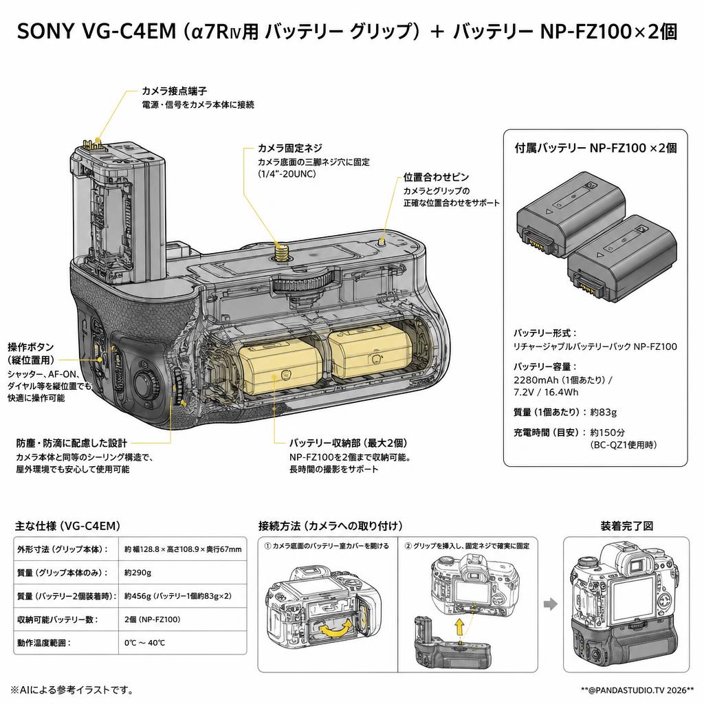 SONY VG-C4EM (α7ＲⅣ用 バッテリー グリップ） ＋ バッテリー NP-FZ100×2個 スペック