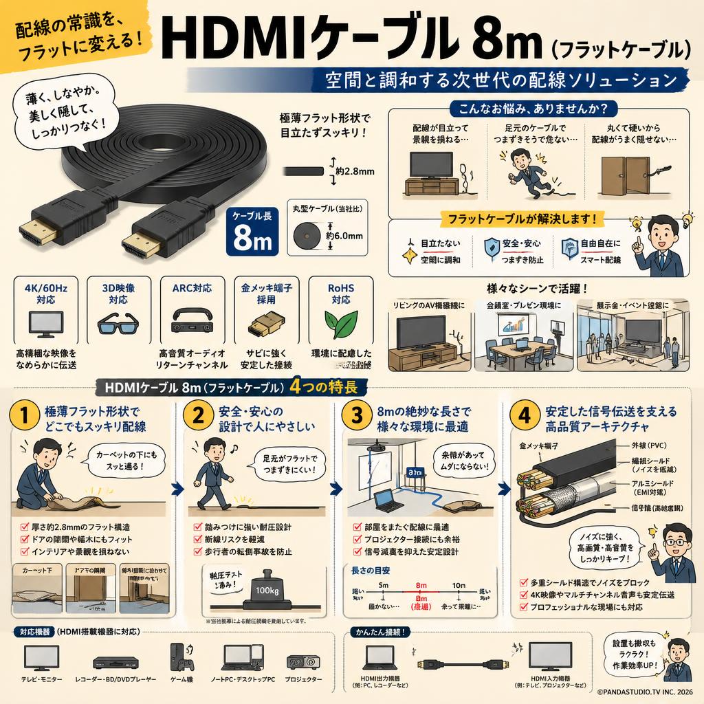 HDMIケーブル 8m(フラットケーブル） 概要