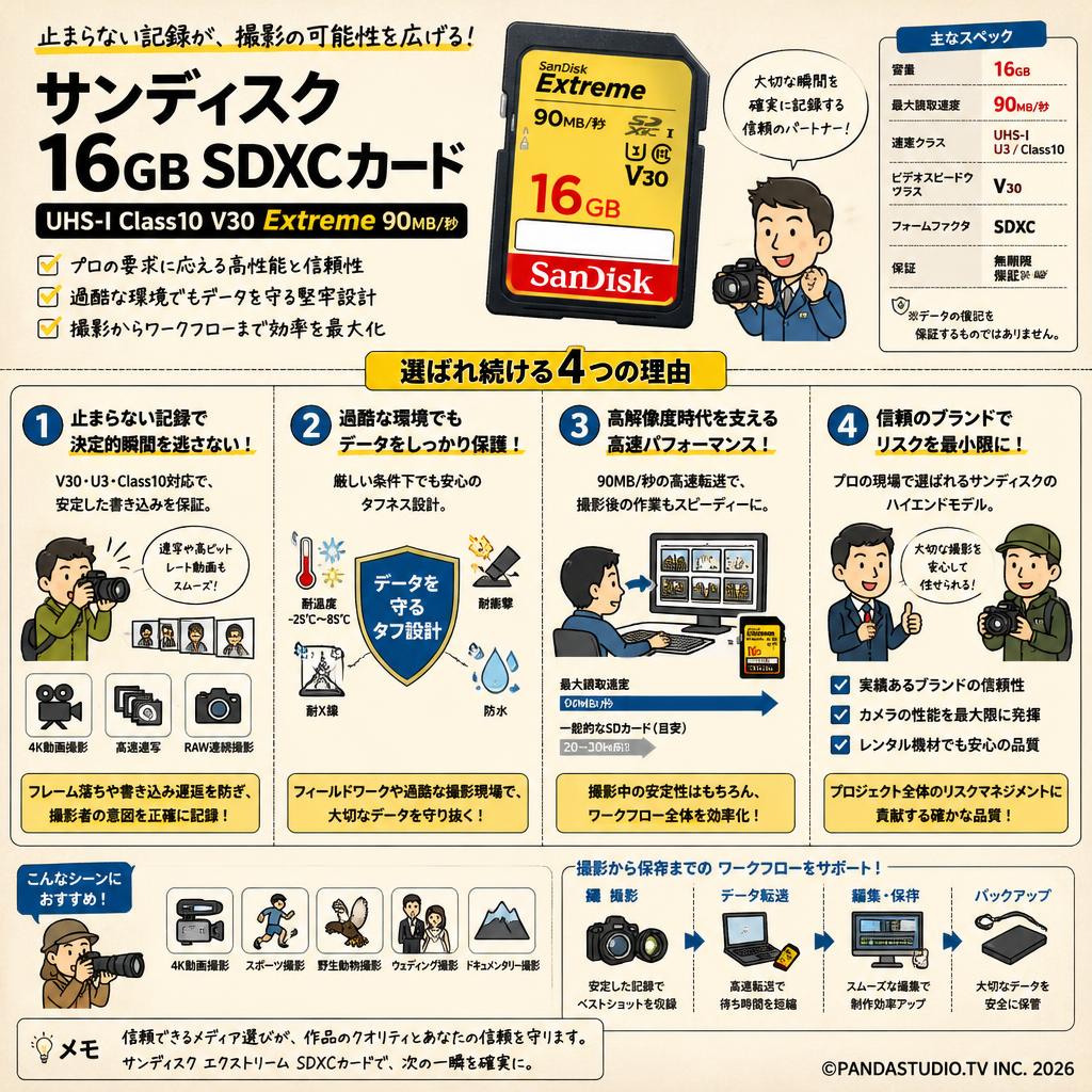 Sandisk 16GB UHS-I Class10 V30 Extreme 90MB/s SDXCカード 概要
