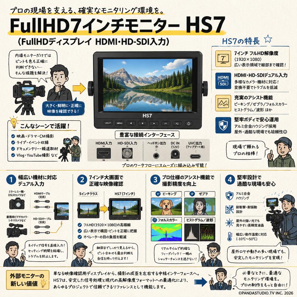 FullHD7インチモニター HS7 （FullHDディスプレイ HDMI・HD-SDI入力） 概要