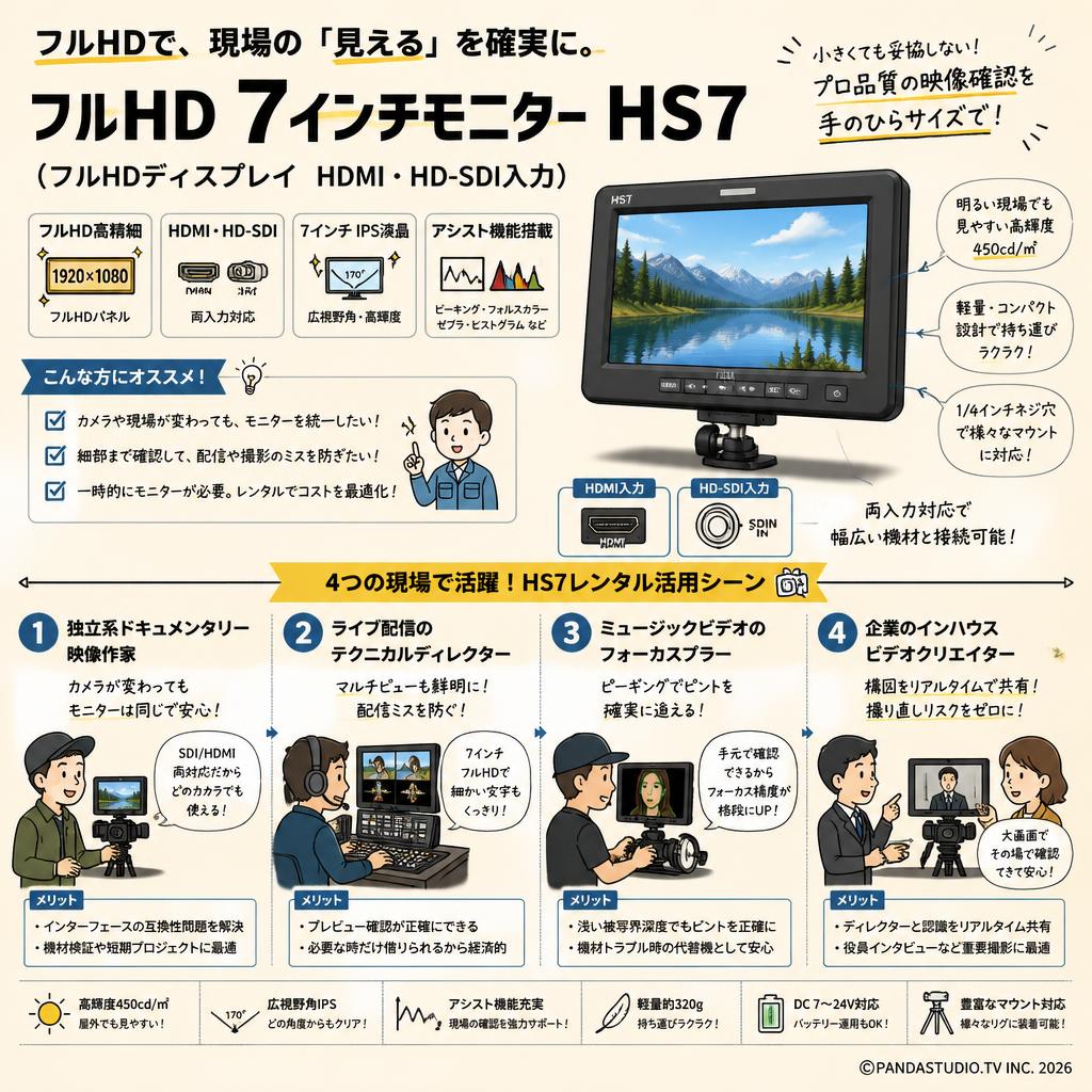 FullHD7インチモニター HS7 （FullHDディスプレイ HDMI・HD-SDI入力） おもな対象のお客様
