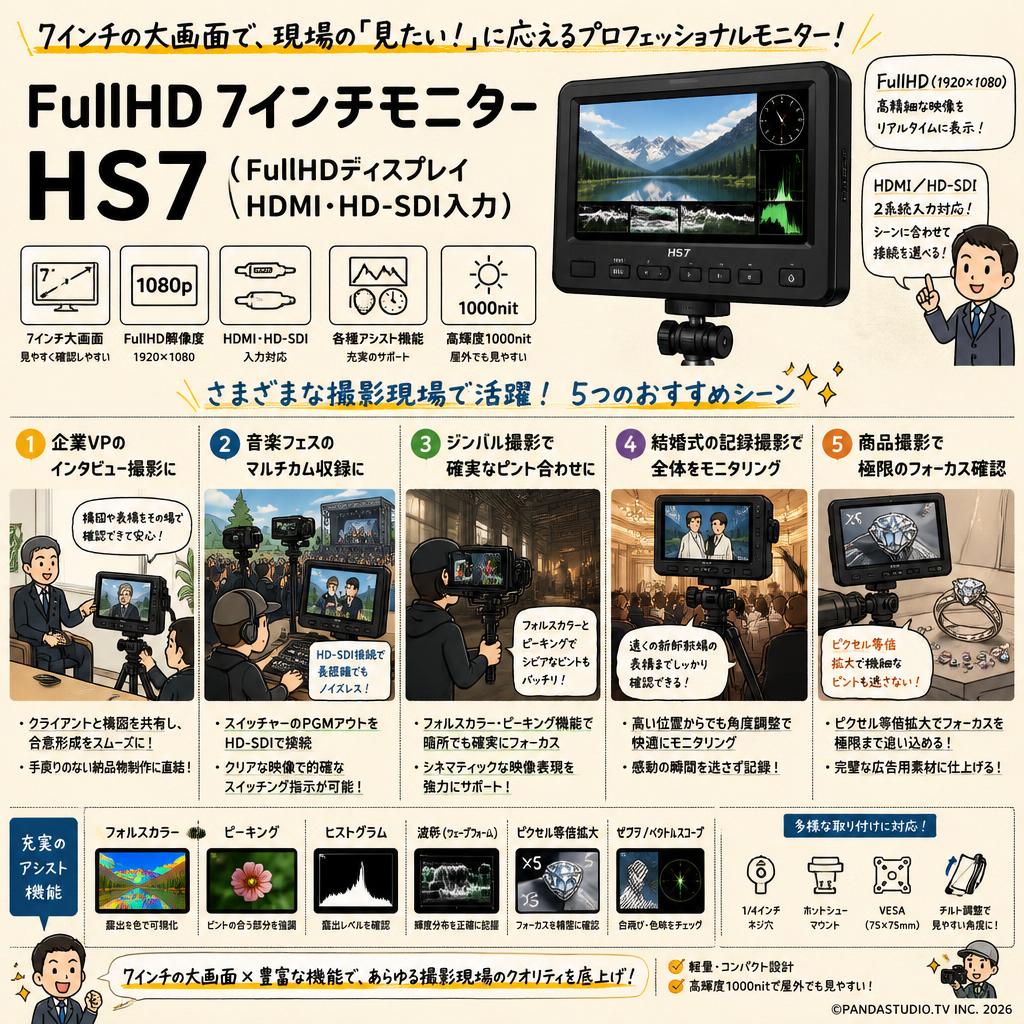 FullHD7インチモニター HS7 （FullHDディスプレイ HDMI・HD-SDI入力） 用途