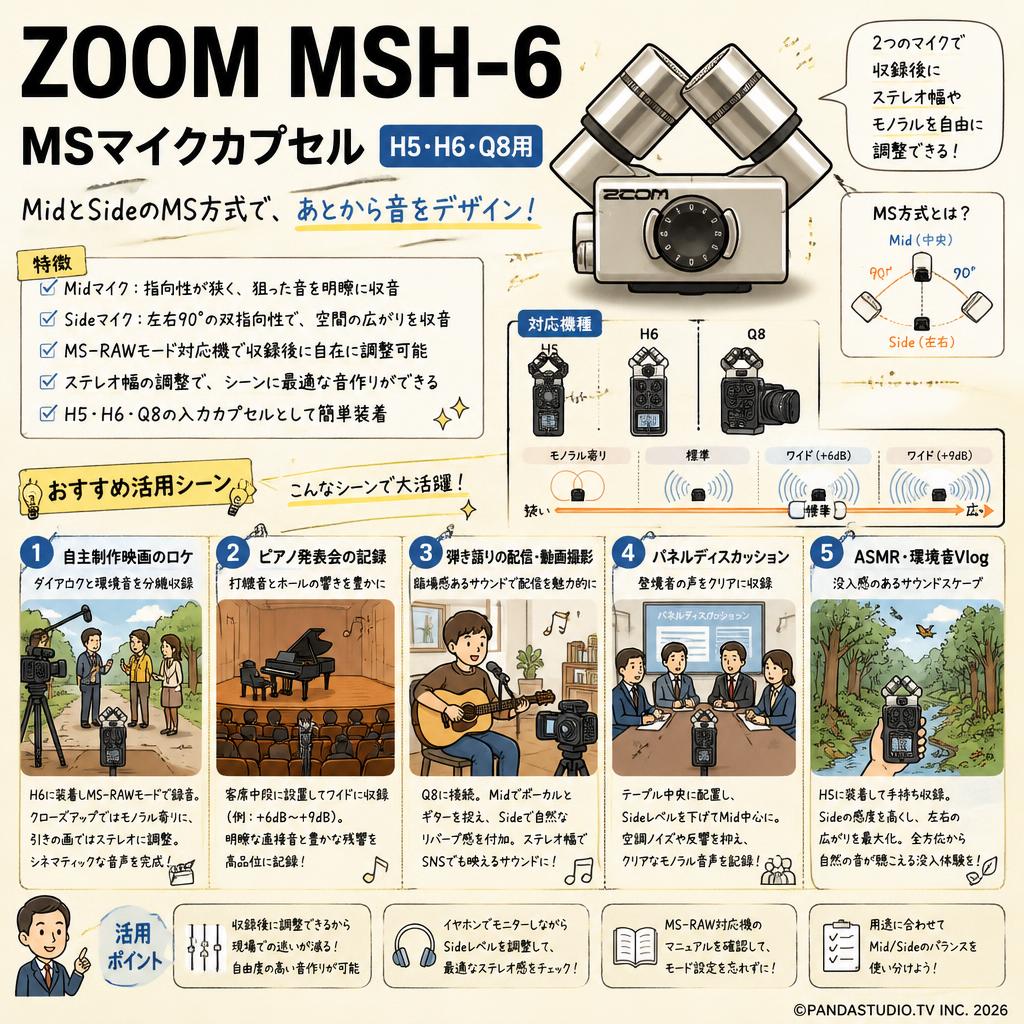 ZOOM MSH-6 MSマイクカプセル (H5,H6,Q8用) 用途