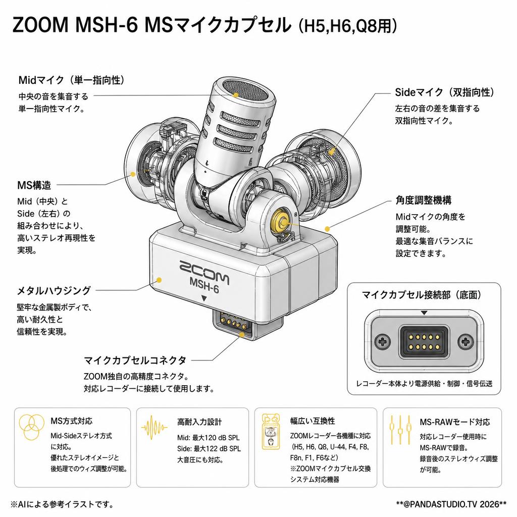ZOOM MSH-6 MSマイクカプセル (H5,H6,Q8用) スペック