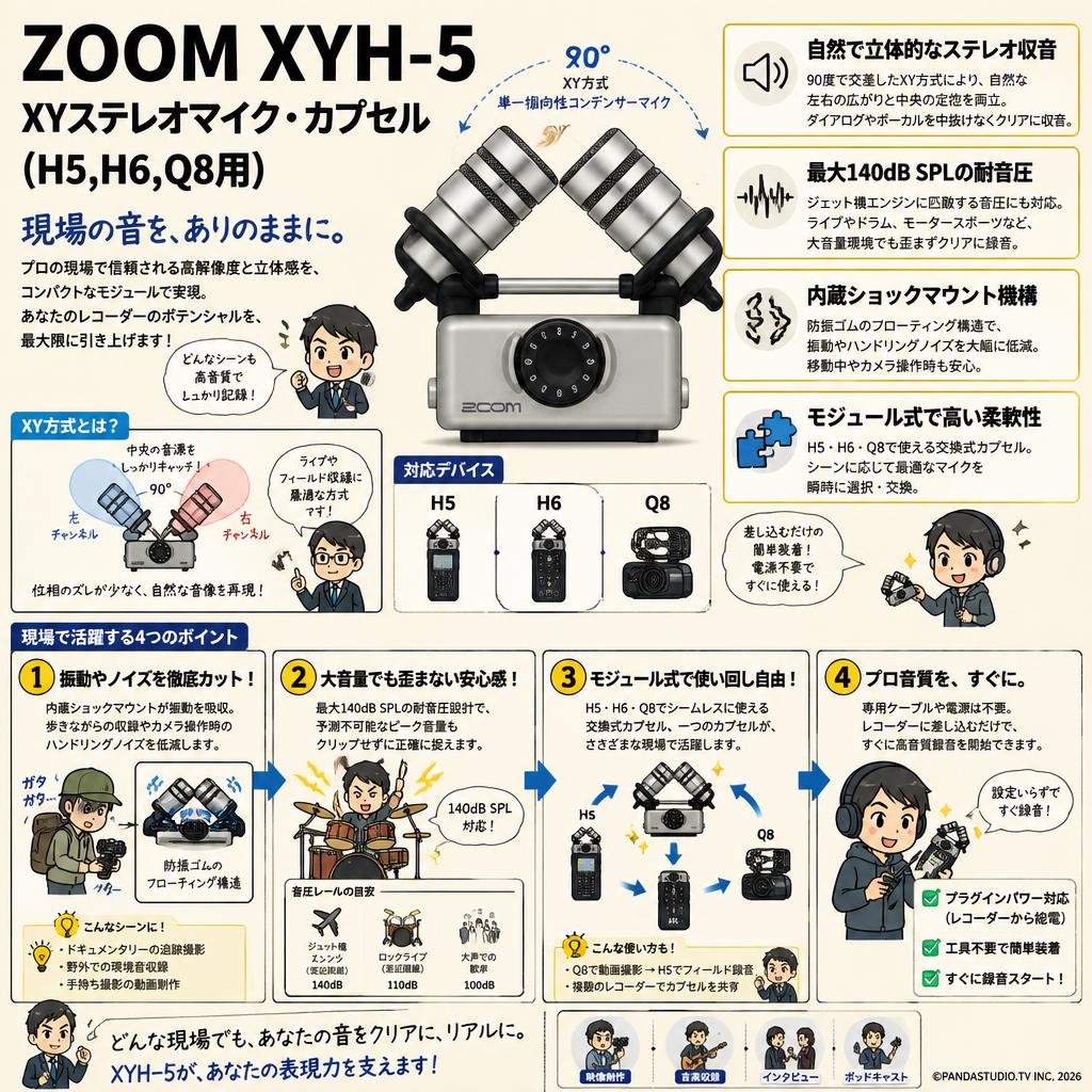 ZOOM XYH-5 XYステレオマイク・カプセル (H5,H6,Q8用) 概要