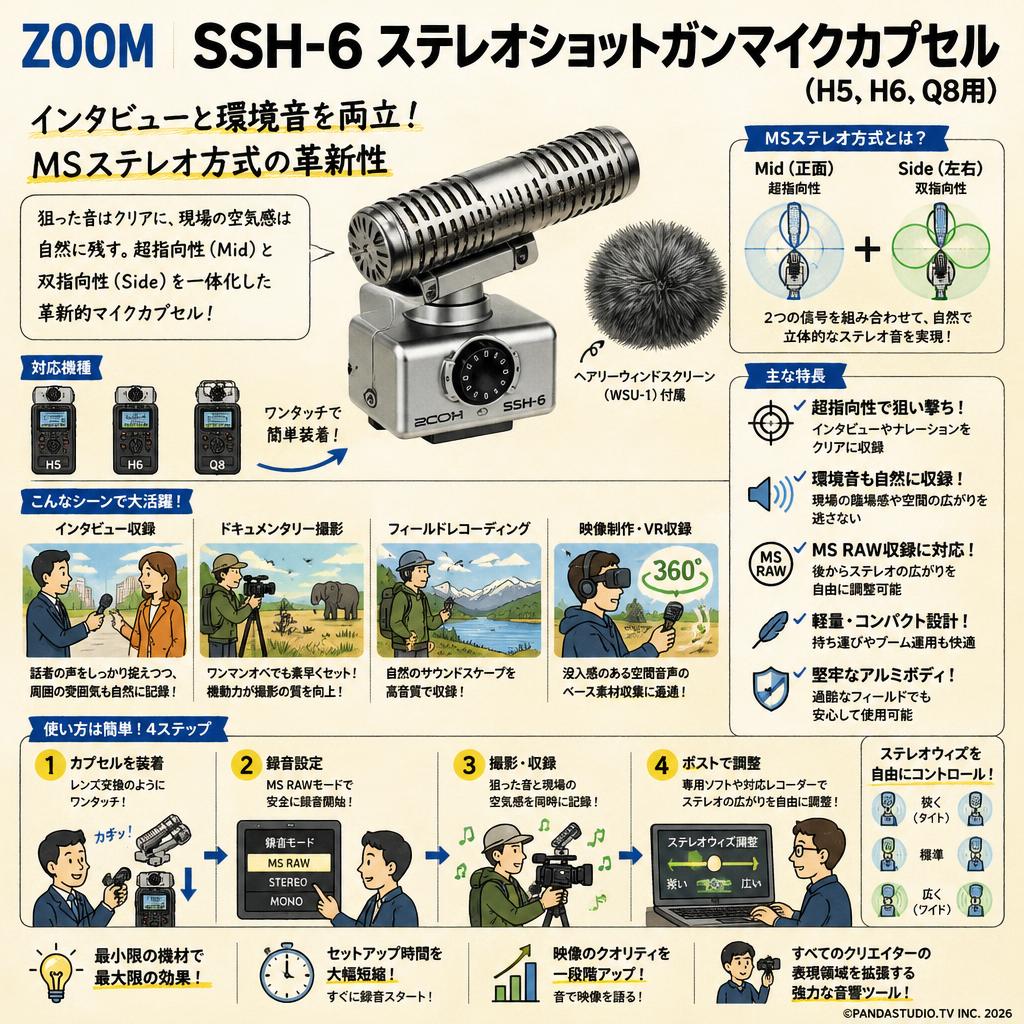 ZOOM SSH-6 ステレオショットガンマイクカプセル (H5,H6,Q8用) 概要