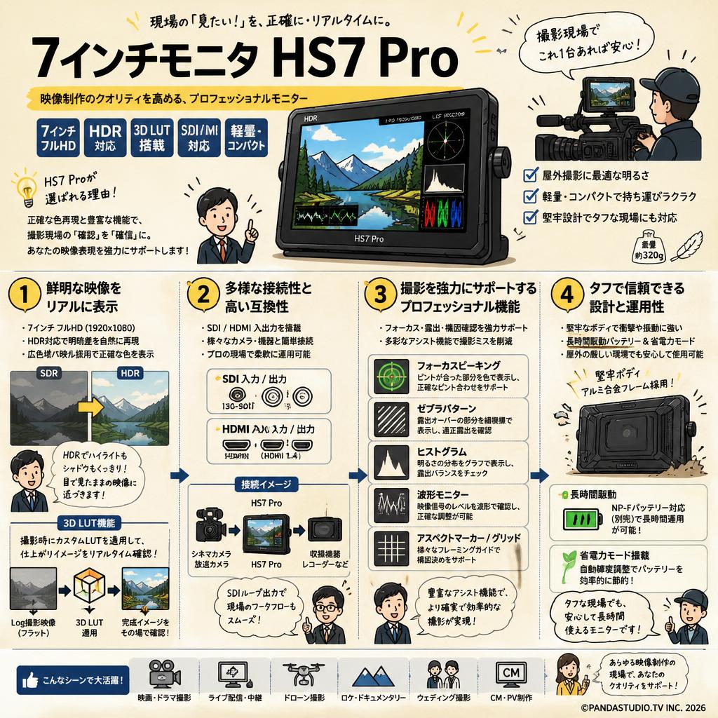 7インチモニタ HS7 Pro (7" Full HD SDI Monitor With HDR/3D LUTs) 概要