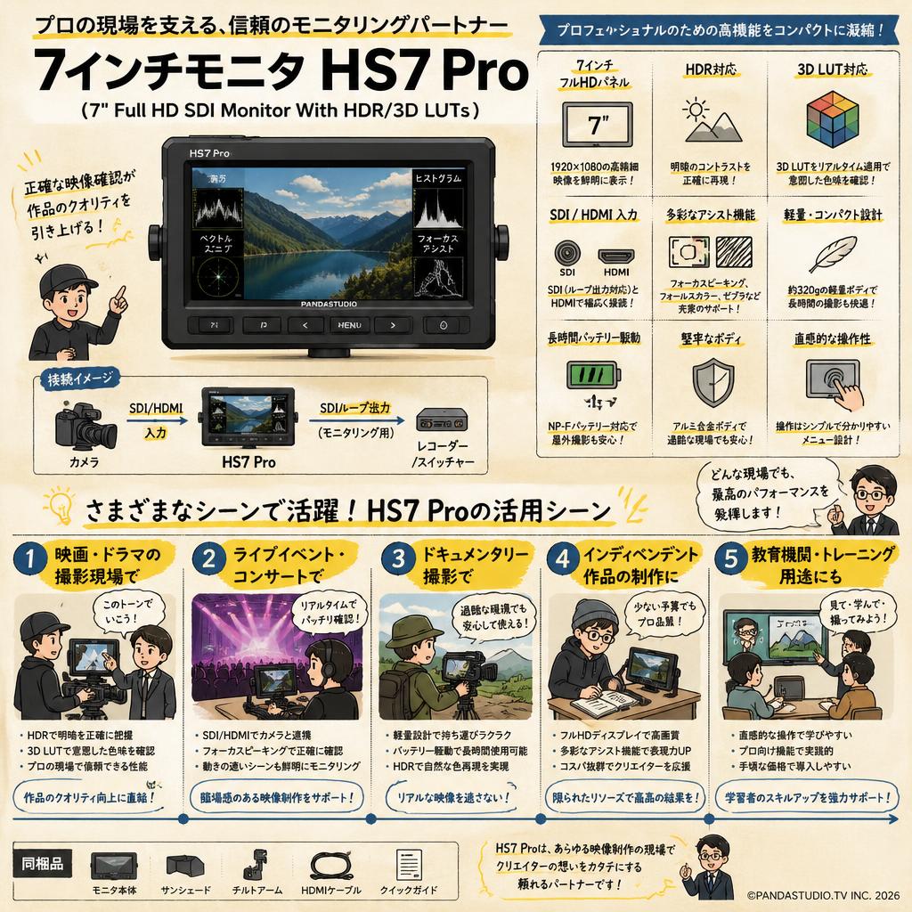 7インチモニタ HS7 Pro (7" Full HD SDI Monitor With HDR/3D LUTs) 用途
