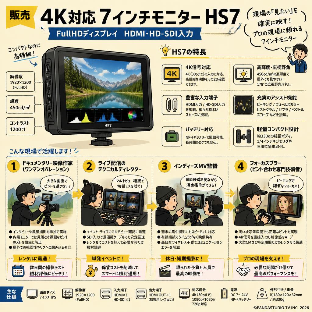 【販売】4K対応7インチモニター HS7 （FullHDディスプレイ HDMI・HD-SDI入力） おもな対象のお客様