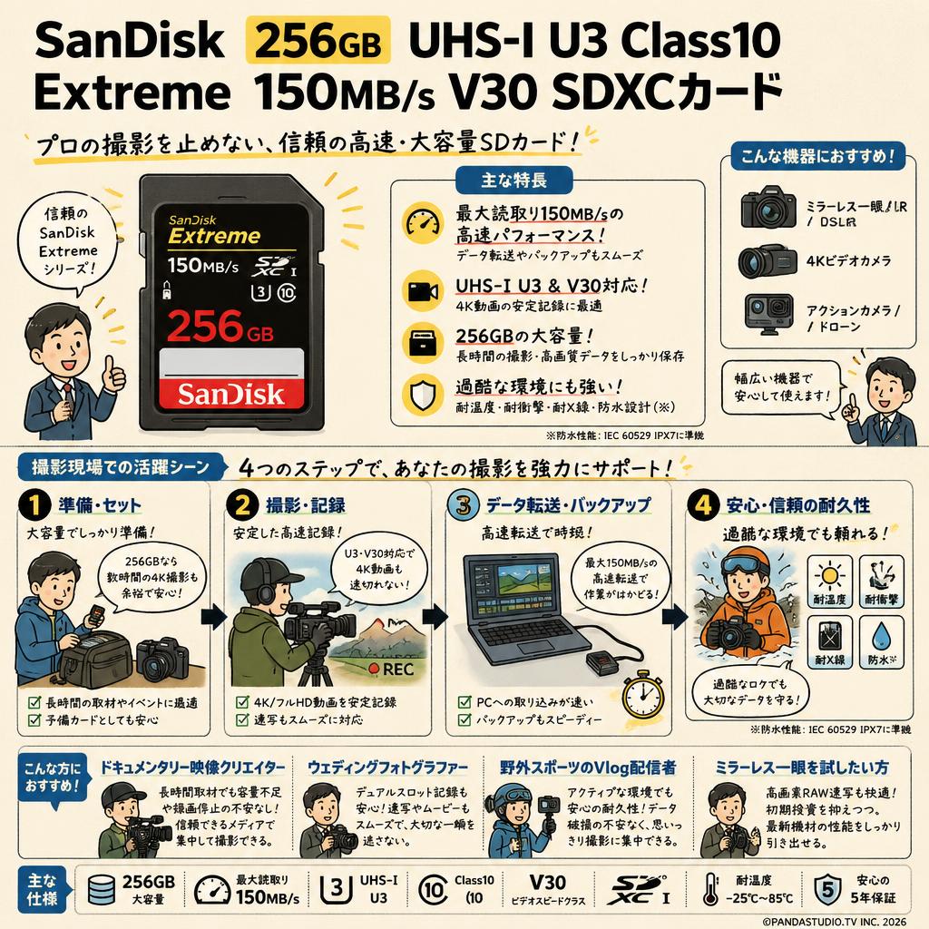 SanDisk  256GB UHS-I U3 Class10  Extreme 150MB/s  V30 SDXCカード おもな対象のお客様