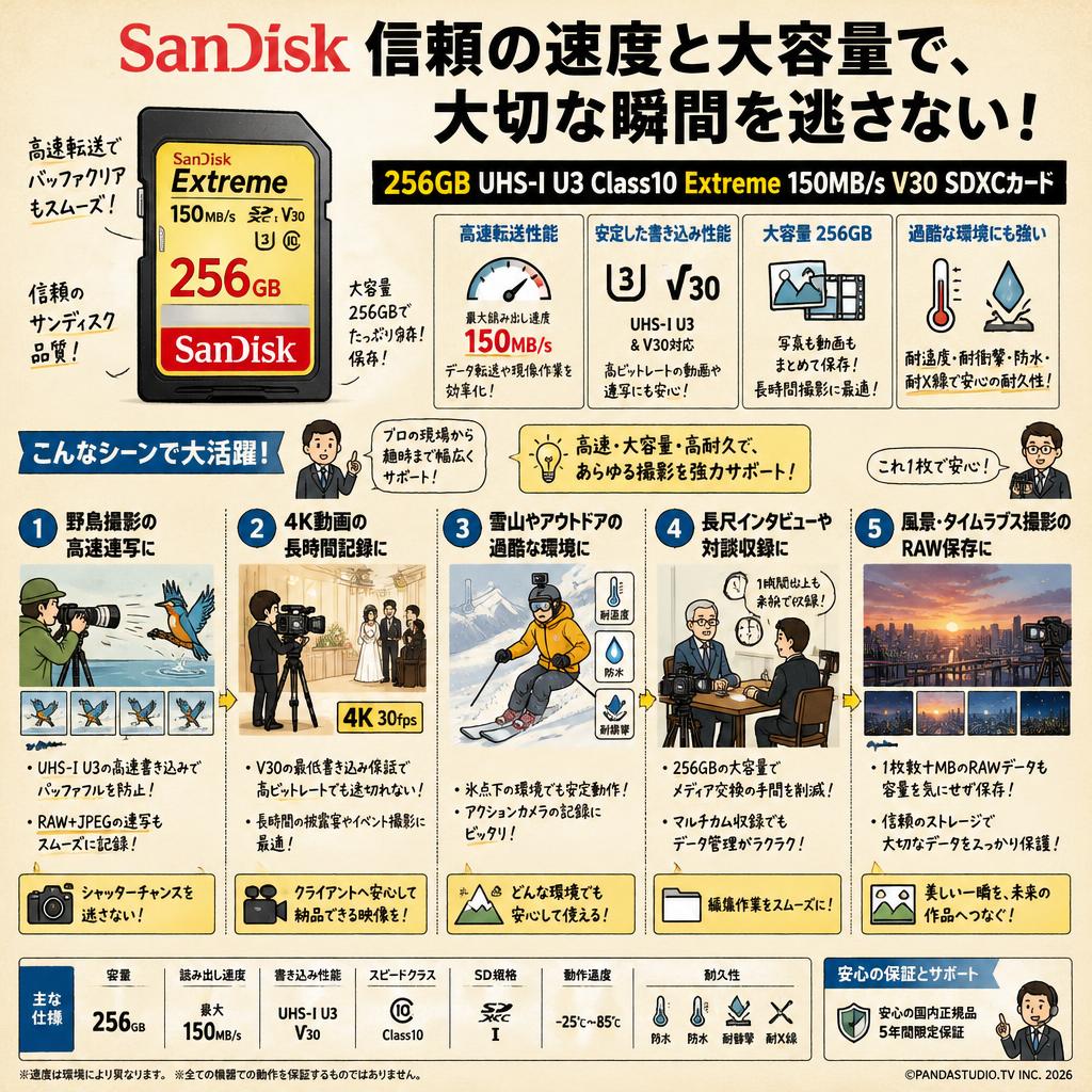 SanDisk  256GB UHS-I U3 Class10  Extreme 150MB/s  V30 SDXCカード 用途