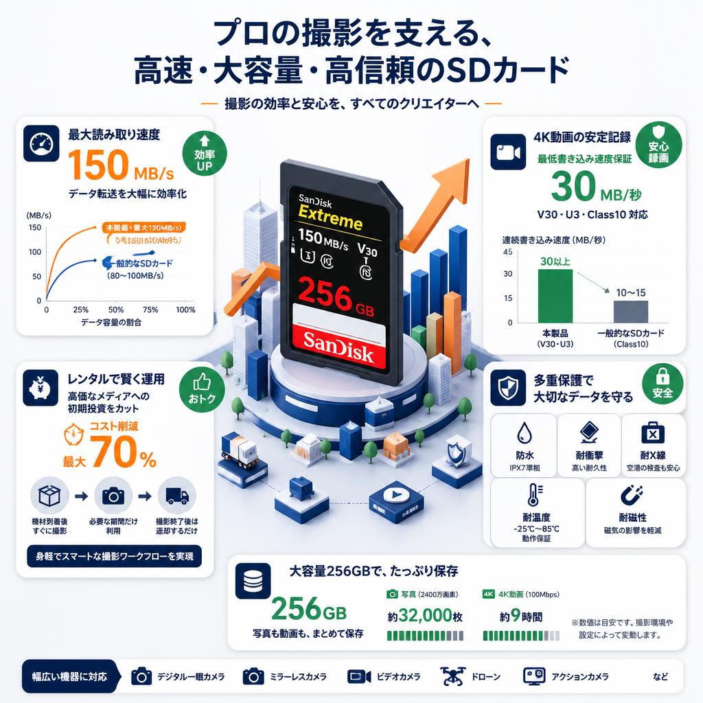 SanDisk  256GB UHS-I U3 Class10  Extreme 150MB/s  V30 SDXCカード セールスポイント