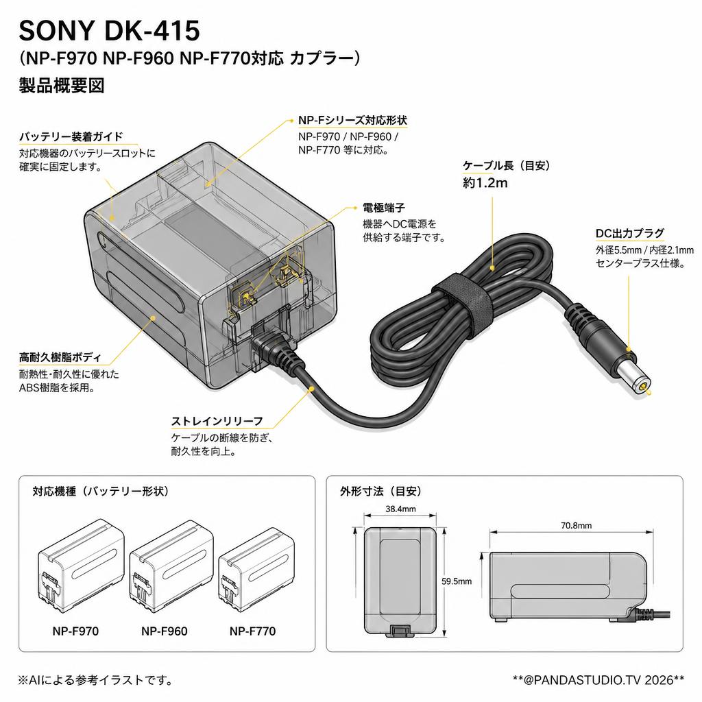 SONY DK-415 （NP-F970 NP-F960 NP-F770対応 カプラー ） スペック