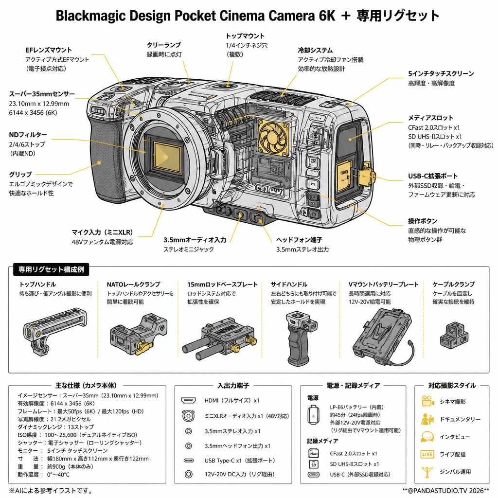 Blackmagic Design Pocket Cinema Camera 6K ＋ 専用リグセット スペック