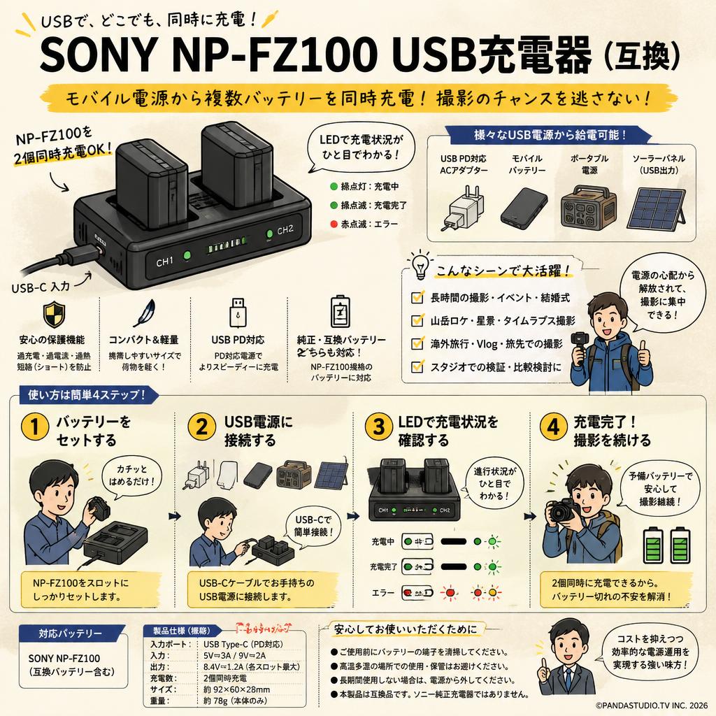 SONY NP-FZ100 USB充電器 (互換） おもな対象のお客様