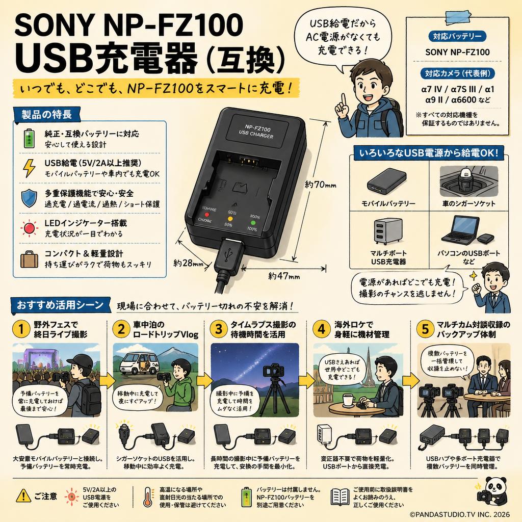 SONY NP-FZ100 USB充電器 (互換） 用途