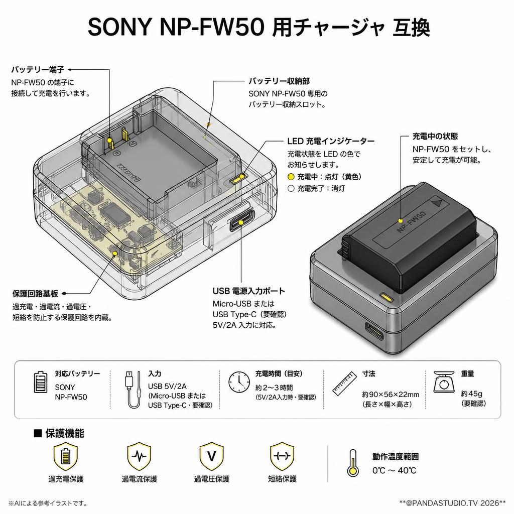 SONY  NP-FW50 用チャージャ 互換 スペック