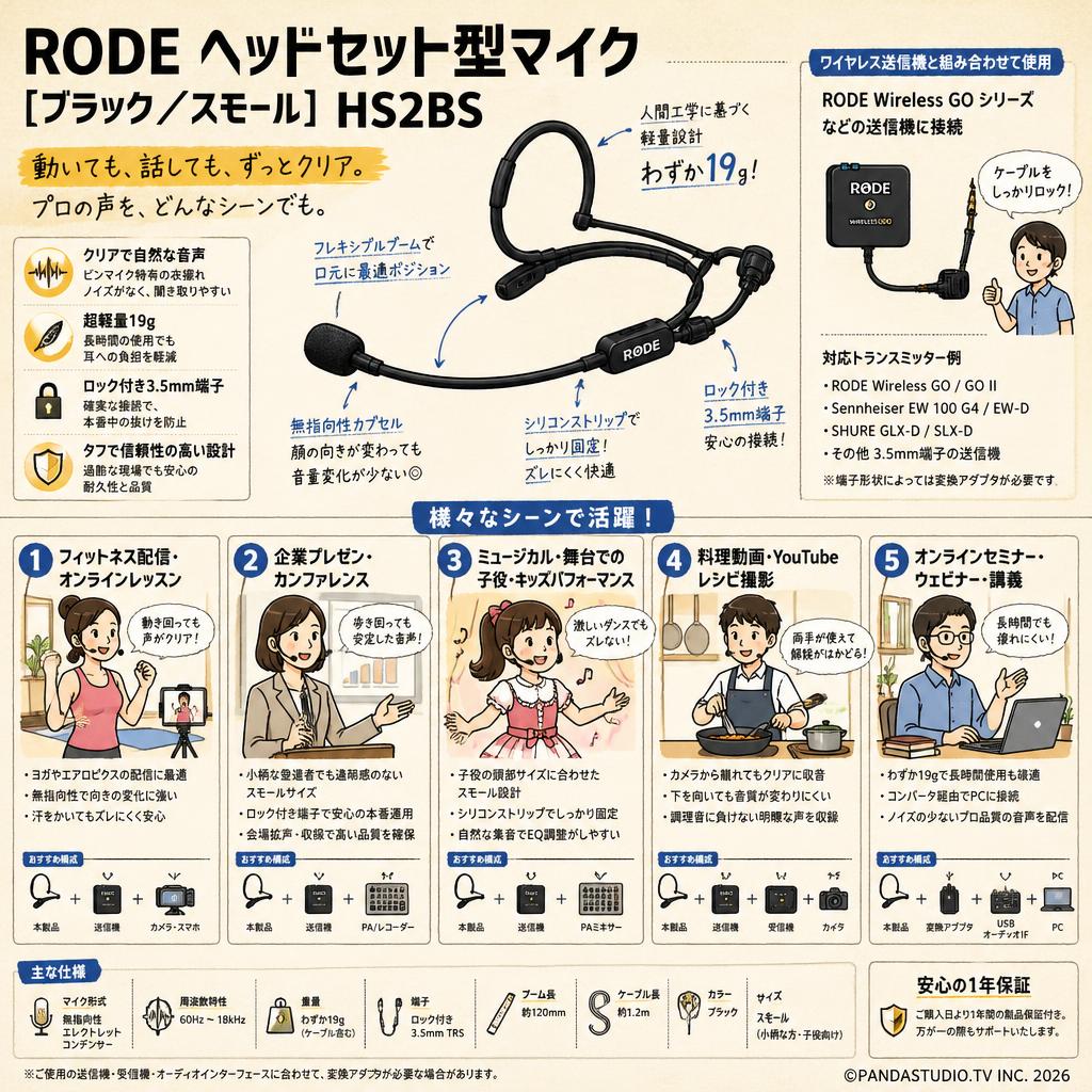RODE ヘッドセット型マイク[ブラック/スモール] HS2BS 用途