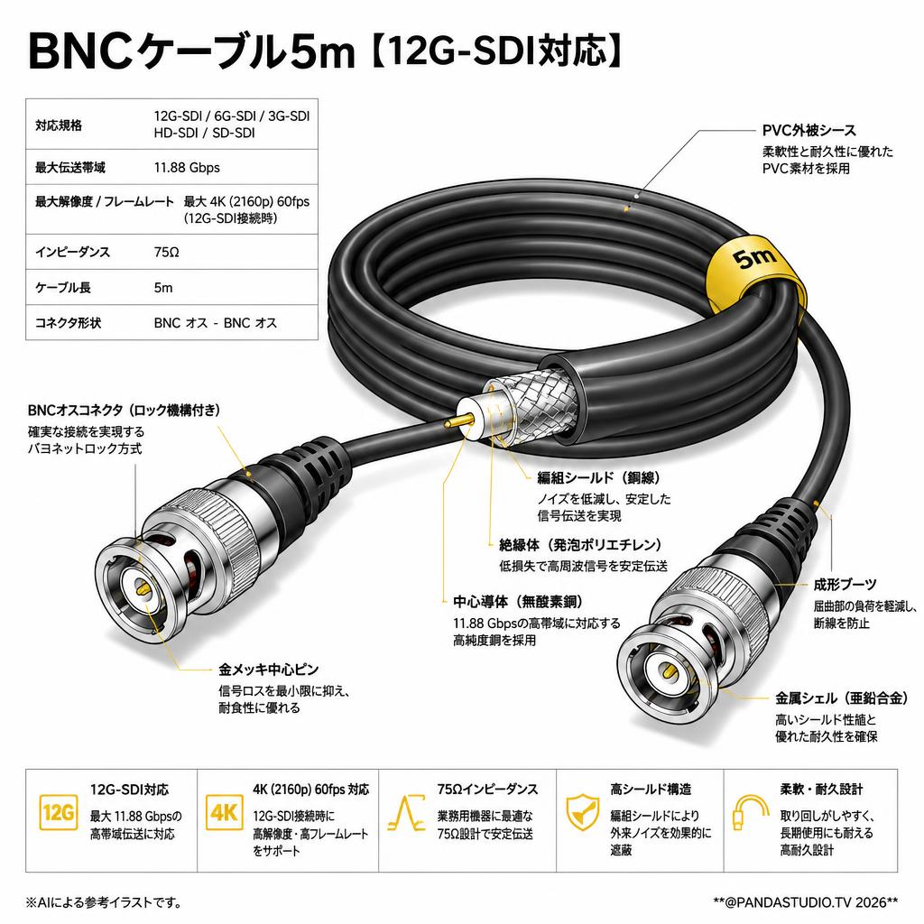 BNCケーブル5m【12G-SDI対応】 スペック