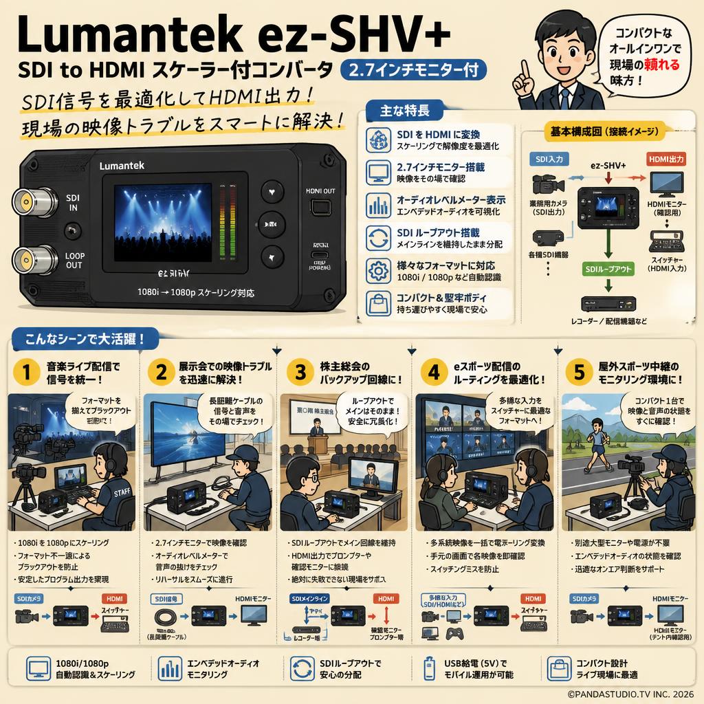 Lumantek ez-SHV+ (SDI to HDMI スケーラー付コンバータ 2.7インチモニター付 ） 用途
