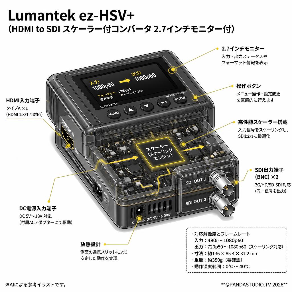 Lumantek ez-HSV+ (HDMI to SDI スケーラー付コンバータ 2.7インチモニター付） スペック