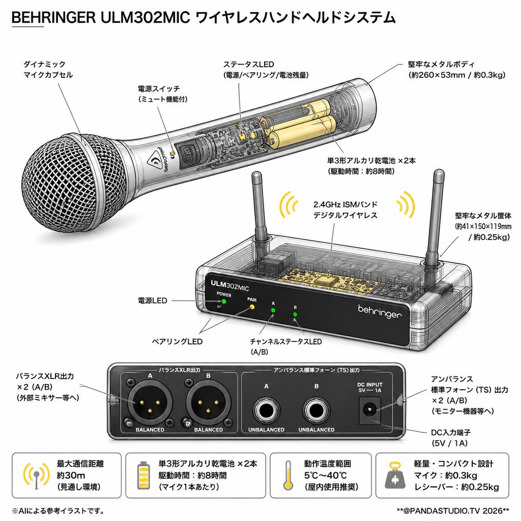 BEHRINGER ULM302MIC ワイヤレスハンドヘルドシステム スペック