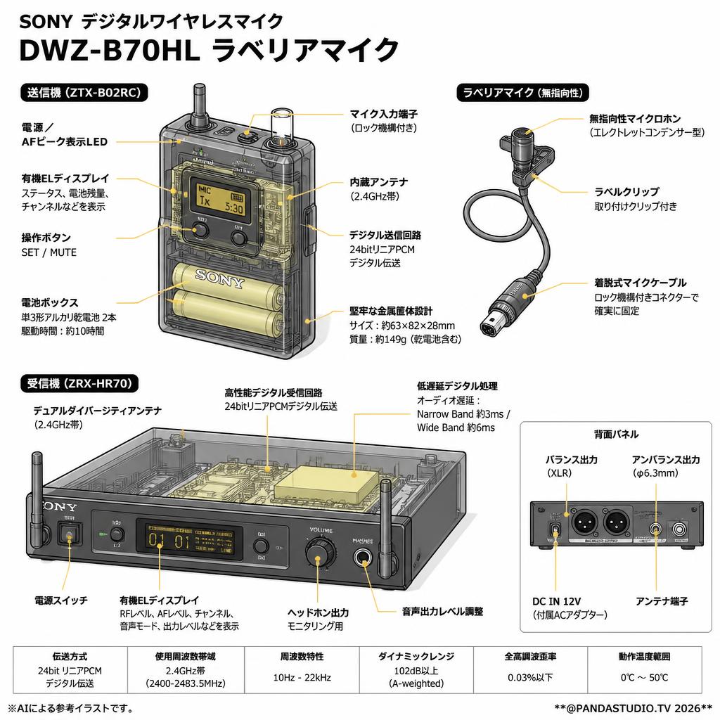 SONY デジタルワイヤレスマイク DWZ-B70HL ラベリアマイク スペック