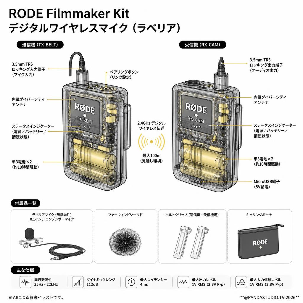 RODE Filmmaker Kit デジタルワイヤレスマイク（ラベリア） スペック