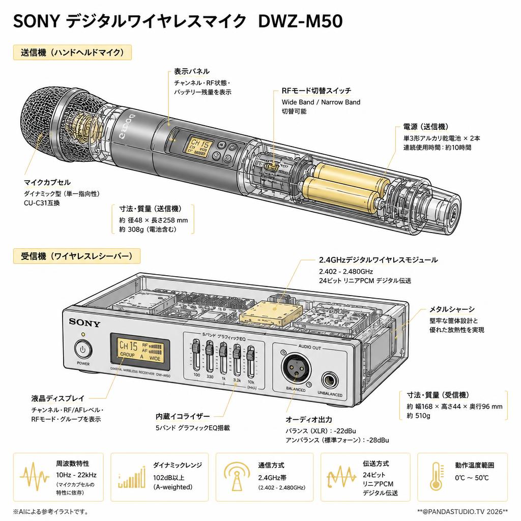 SONY デジタルワイヤレスマイク  DWZ-M50 スペック