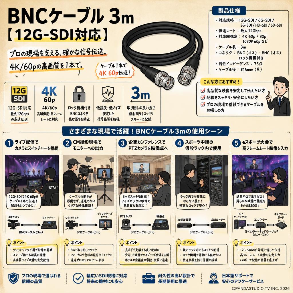 BNCケーブル3m【12G-SDI対応】 用途