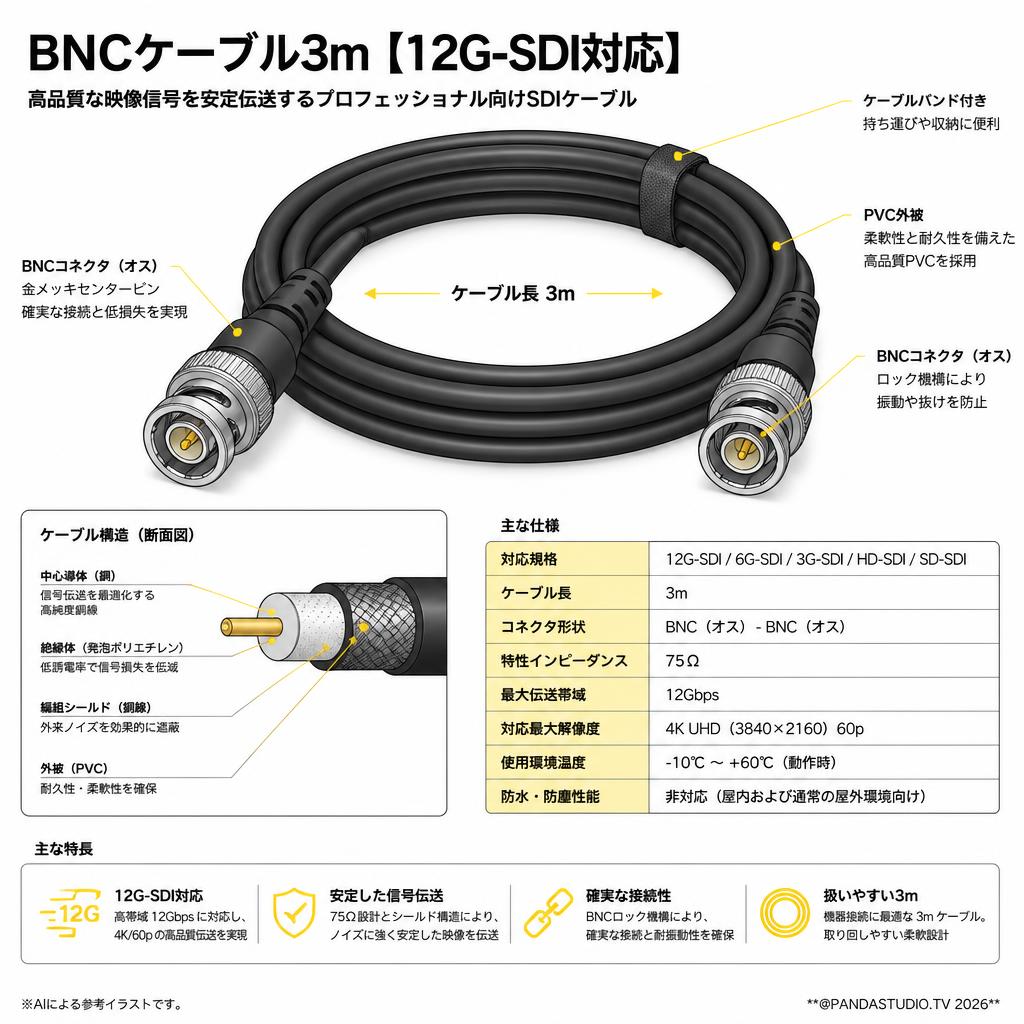 BNCケーブル3m【12G-SDI対応】 スペック