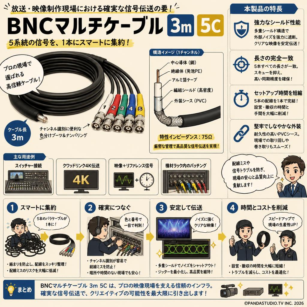 BNCマルチケーブル 3m 5C 概要