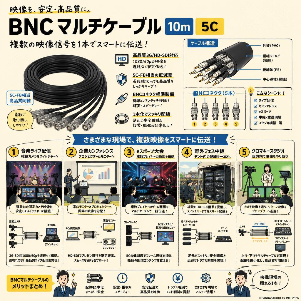 BNCマルチケーブル 10m 5C 用途