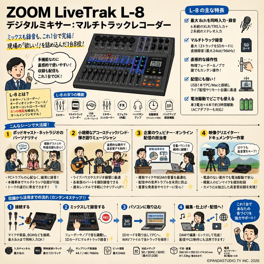 ZOOM LiveTrak L-8 デジタルミキサー：マルチトラックレコーダー おもな対象のお客様