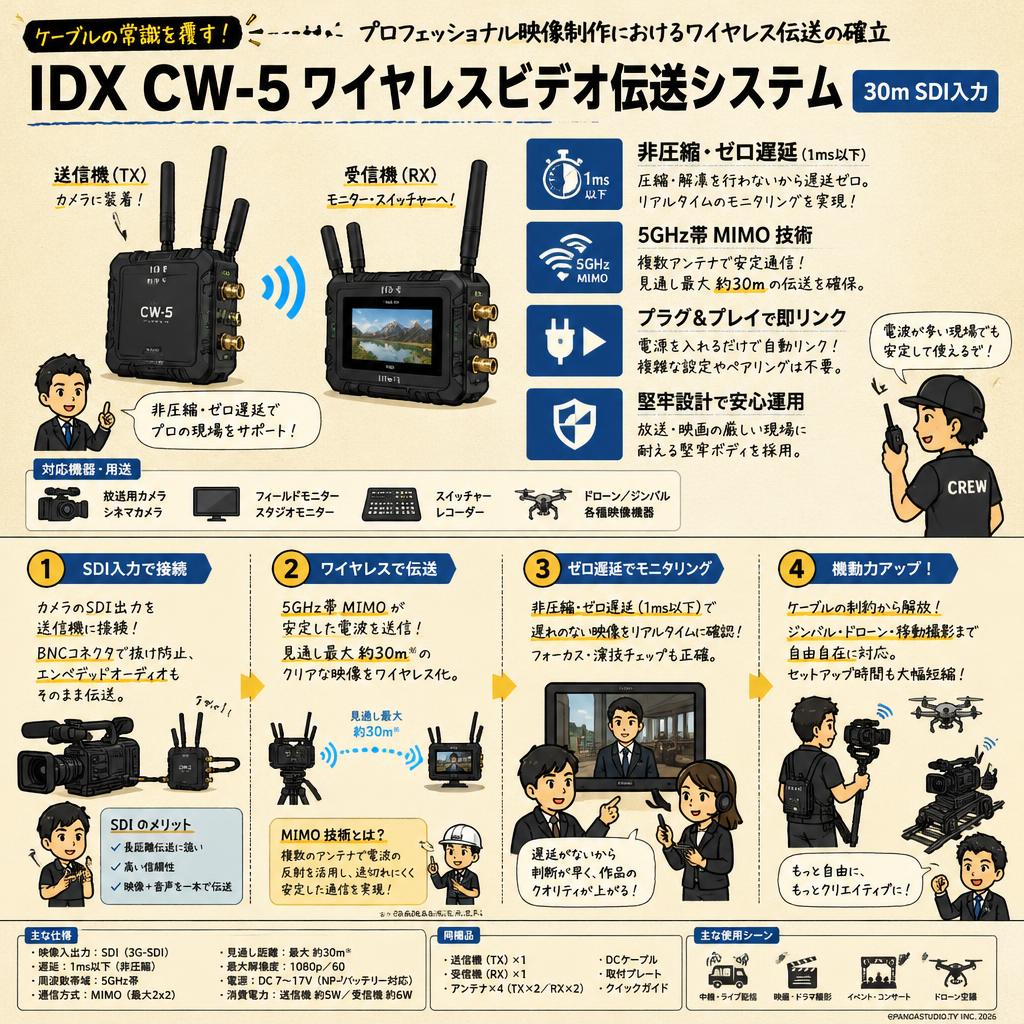 IDX CW-5ワイヤレスビデオ伝送システム（30m SDI入力） 概要