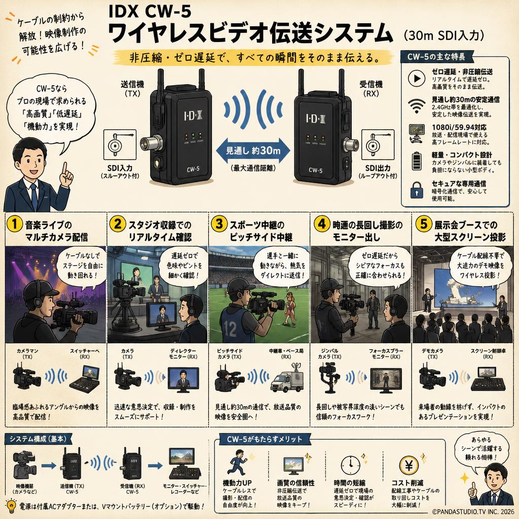 IDX CW-5ワイヤレスビデオ伝送システム（30m SDI入力） 用途