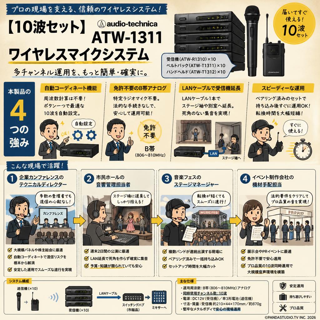 【10波セット】audio-technica ATW-1311 ワイヤレスマイクシステム おもな対象のお客様
