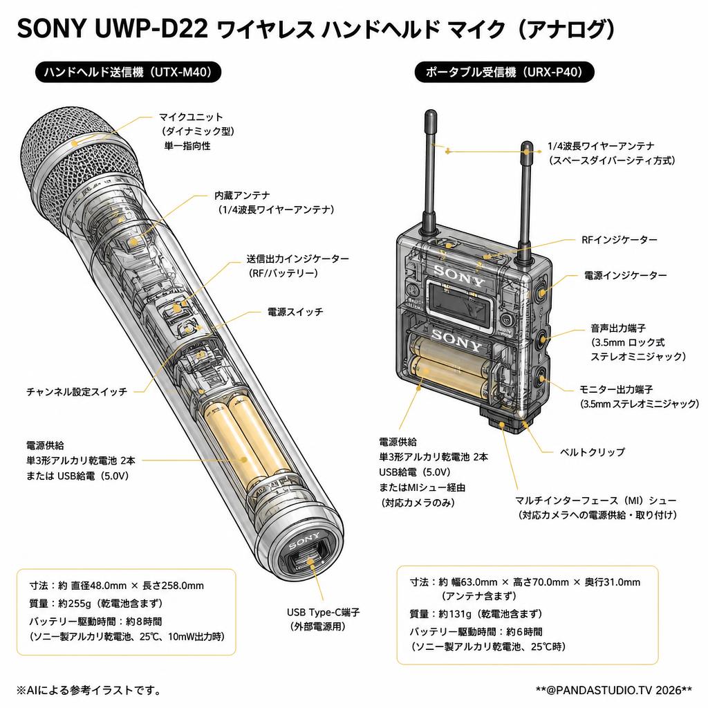 SONY UWP-D22 ワイヤレス ハンドヘルド マイク（アナログ） スペック
