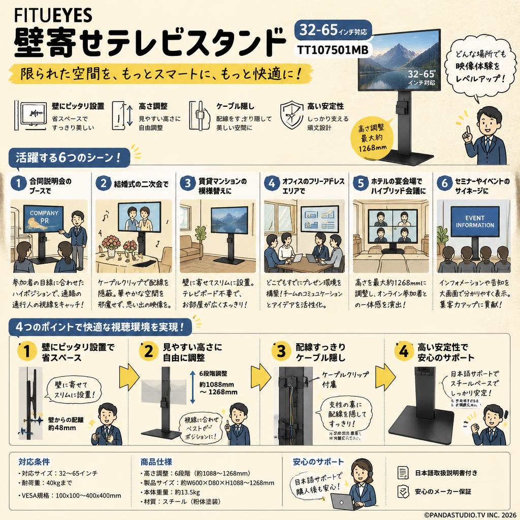 FITUEYES 壁寄せテレビスタンド（32-65インチ対応）TT107501MB 用途