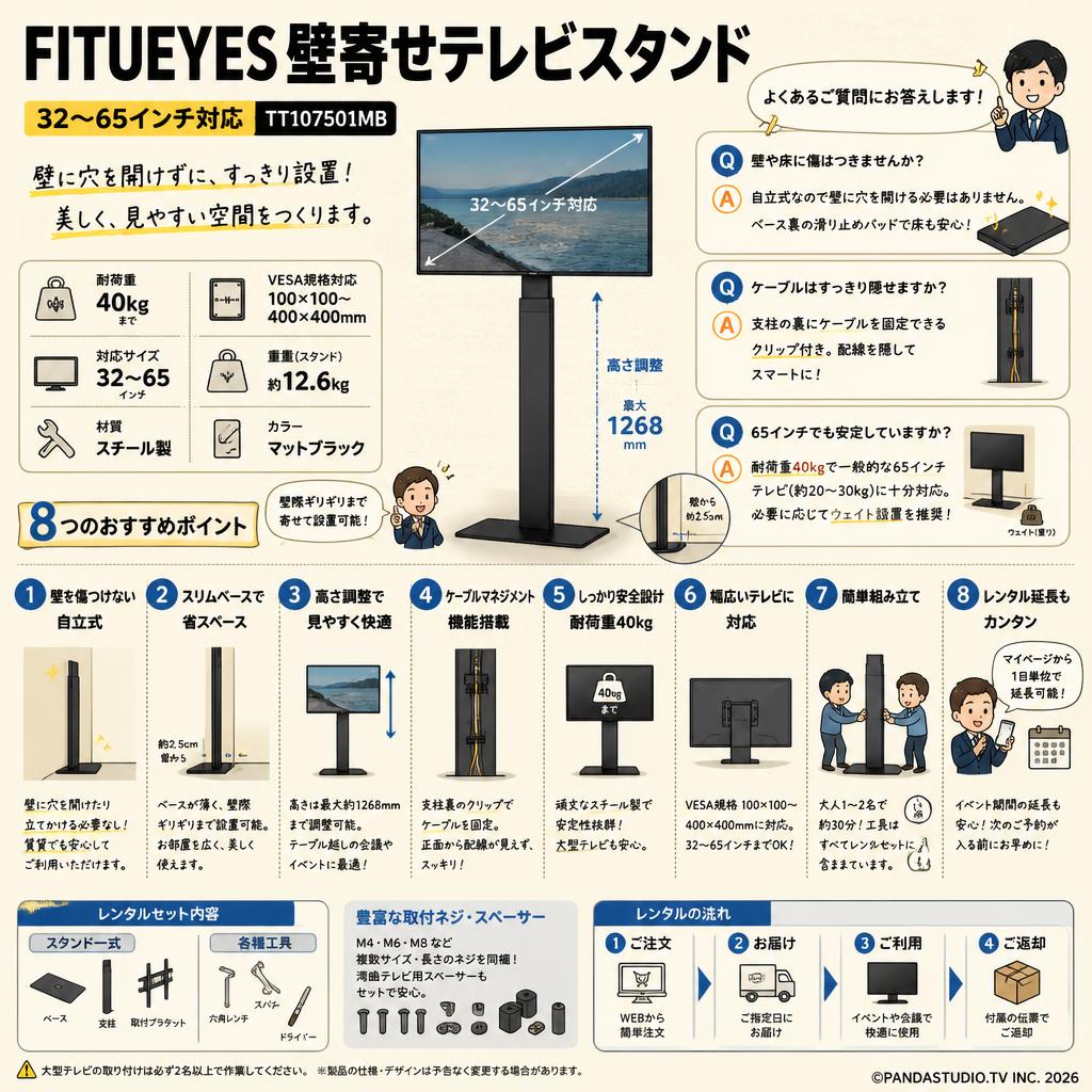 FITUEYES 壁寄せテレビスタンド（32-65インチ対応）TT107501MB FAQ（よくある質問と答え）